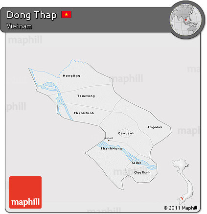 Silver Style 3D Map of Dong Thap, single color outside