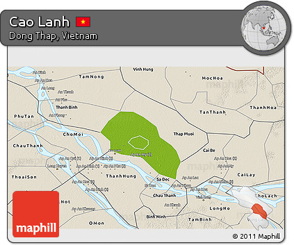 Physical 3D Map of Cao Lanh, shaded relief outside