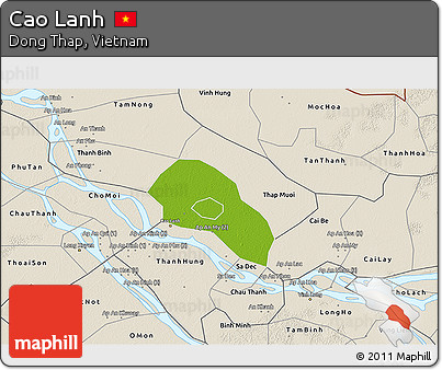 Physical 3D Map of Cao Lanh, shaded relief outside