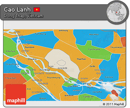 Shaded Relief 3D Map of Cao Lanh, political outside