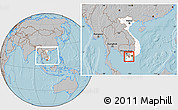 Gray Location Map of Cao Lanh, highlighted country, highlighted parent region, within the entire country, hill shading