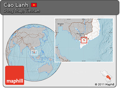 Gray Location Map of Cao Lanh, highlighted country, hill shading