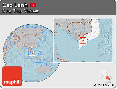 Gray Location Map of Cao Lanh, highlighted country, hill shading
