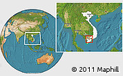 Satellite Location Map of Cao Lanh, highlighted country, highlighted parent region, within the entire country