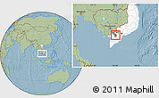 Savanna Style Location Map of Cao Lanh, highlighted country, highlighted parent region, hill shading