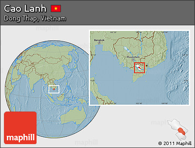 Savanna Style Location Map of Cao Lanh, highlighted parent region, hill shading
