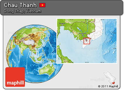 Physical Location Map of Chau Thanh, highlighted country, highlighted parent region