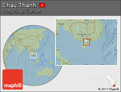 Savanna Style Location Map of Chau Thanh, highlighted parent region, hill shading