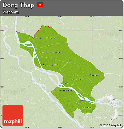 Physical Map of Dong Thap, lighten