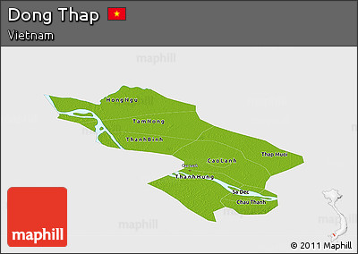 Physical Panoramic Map of Dong Thap, single color outside
