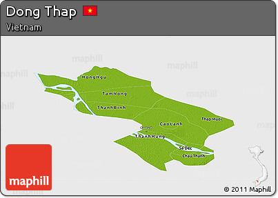 Physical Panoramic Map of Dong Thap, single color outside