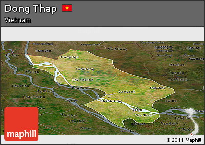 Satellite Panoramic Map of Dong Thap, darken