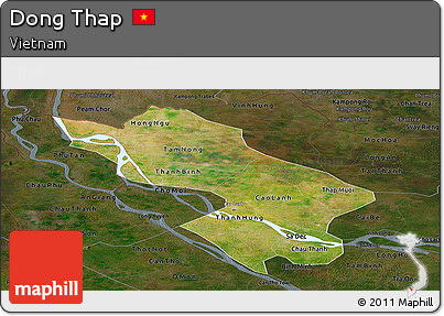 Satellite Panoramic Map of Dong Thap, darken
