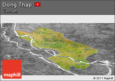 Satellite Panoramic Map of Dong Thap, desaturated