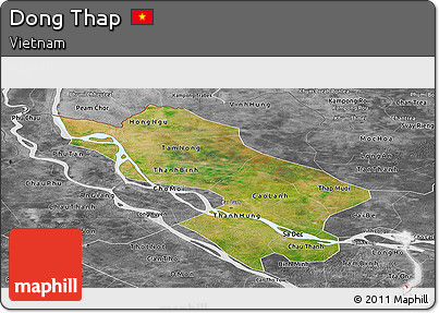 Satellite Panoramic Map of Dong Thap, desaturated