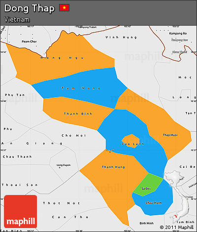 Political Simple Map of Dong Thap, single color outside, borders and labels