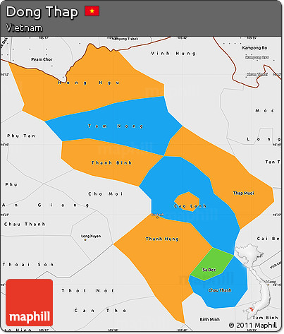 Political Simple Map of Dong Thap, single color outside, borders and labels