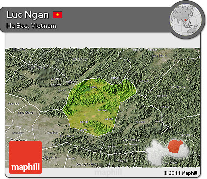 Satellite 3D Map of Luc Ngan, semi-desaturated
