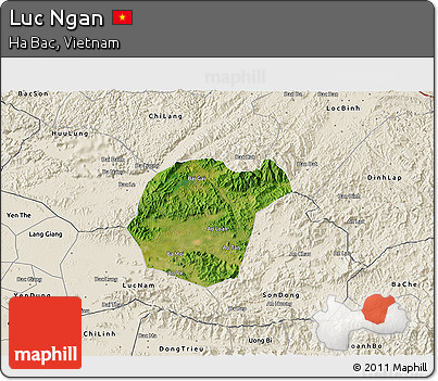 Satellite 3D Map of Luc Ngan, shaded relief outside