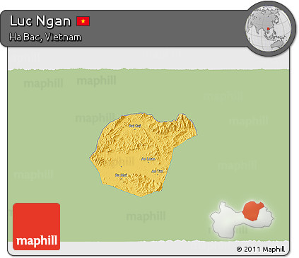 Savanna Style 3D Map of Luc Ngan, single color outside