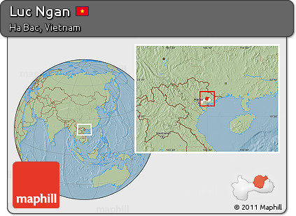 Savanna Style Location Map of Luc Ngan, highlighted parent region, hill shading