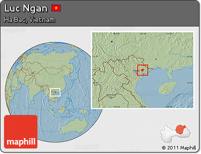 Savanna Style Location Map of Luc Ngan, hill shading