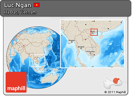 Shaded Relief Location Map of Luc Ngan, within the entire country