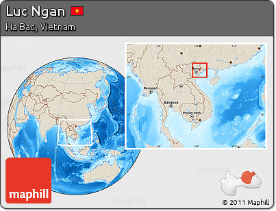 Shaded Relief Location Map of Luc Ngan, within the entire country