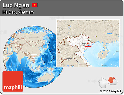 Shaded Relief Location Map of Luc Ngan, highlighted country