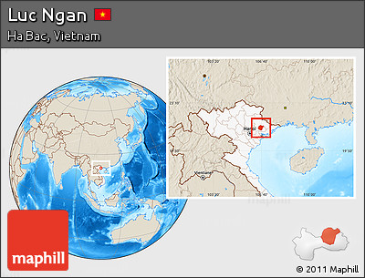 Shaded Relief Location Map of Luc Ngan, highlighted country