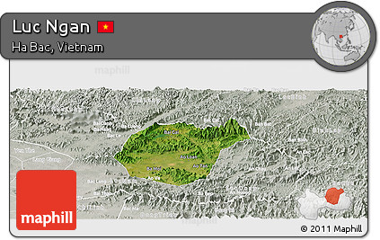 Satellite Panoramic Map of Luc Ngan, lighten, semi-desaturated