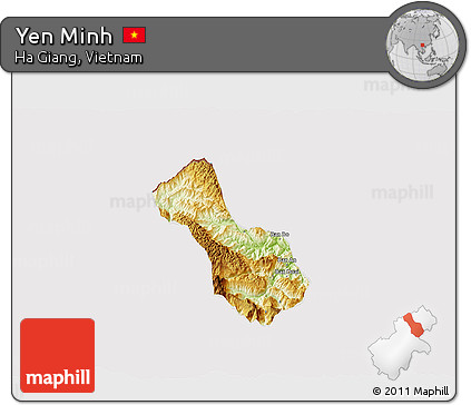 Physical 3D Map of Yen Minh, cropped outside