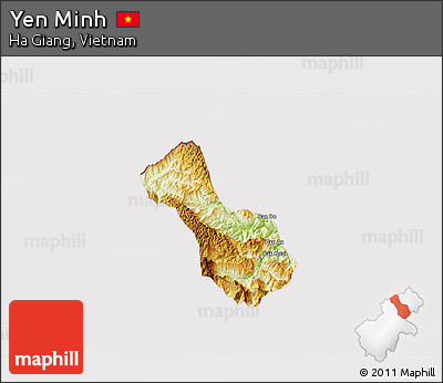 Physical 3D Map of Yen Minh, cropped outside