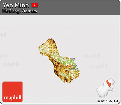 Physical 3D Map of Yen Minh, cropped outside