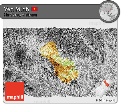 Physical 3D Map of Yen Minh, desaturated