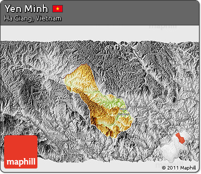 Physical 3D Map of Yen Minh, desaturated