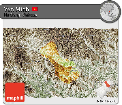 Physical 3D Map of Yen Minh, semi-desaturated