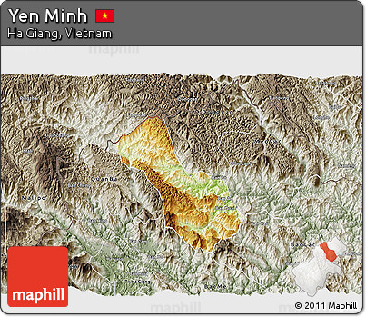 Physical 3D Map of Yen Minh, semi-desaturated