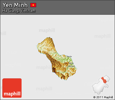 Physical 3D Map of Yen Minh, single color outside