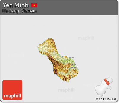 Physical 3D Map of Yen Minh, single color outside