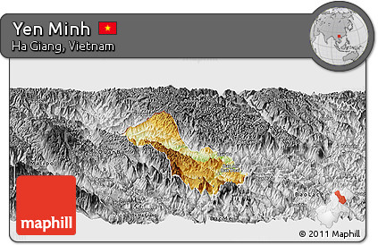Physical Panoramic Map of Yen Minh, desaturated