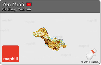 Physical Panoramic Map of Yen Minh, single color outside