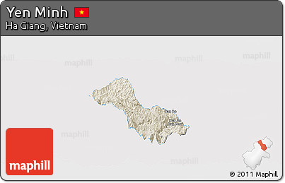 Shaded Relief Panoramic Map of Yen Minh, single color outside