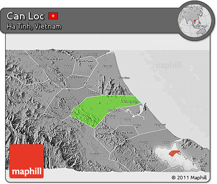 Political 3D Map of Can Loc, desaturated