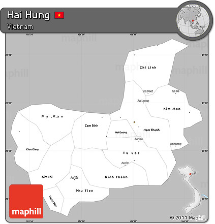 Gray Simple Map of Hai Hung, single color outside