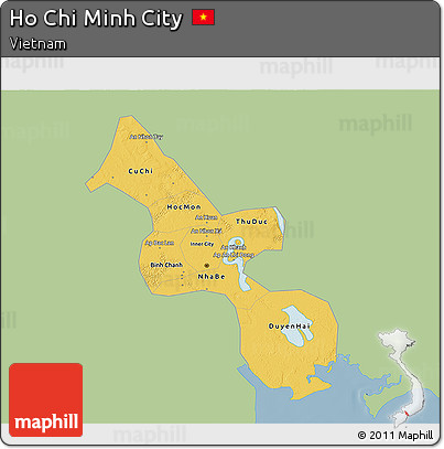 Savanna Style 3D Map of Ho Chi Minh City, single color outside