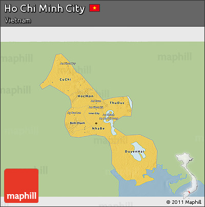 Savanna Style 3D Map of Ho Chi Minh City, single color outside
