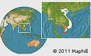Satellite Location Map of An Minh, highlighted country, highlighted parent region, within the entire country