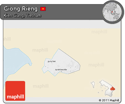 Classic Style 3D Map of Giong Rieng, single color outside
