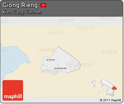 Classic Style 3D Map of Giong Rieng, single color outside